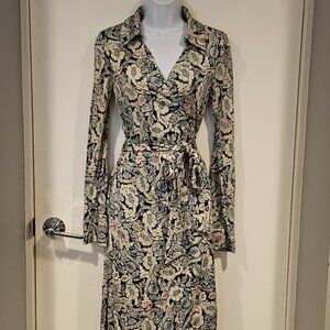 DVF Wrap Dress, Floral Design, Baby Blues & Pinks, Size 6
